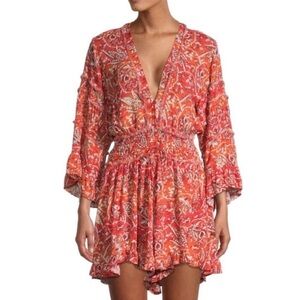 IRO Rhodey Romper Floral Crepe Plunge V-Neck Ruffle 3/4 Sleeve Playsuit US 8